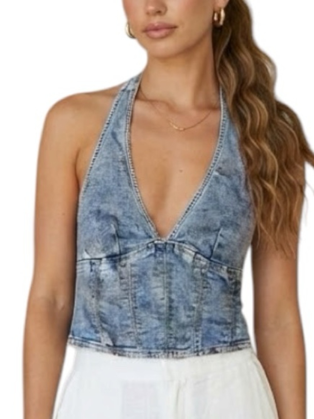 GARAGE Indigo Blue Denim Halter Top Side Zipper Y2K Night Out Streetwear XS